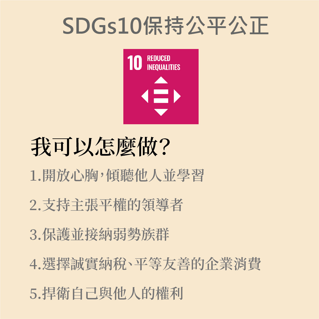 SDGs 10 . Reduced Inequalities 減少不平等